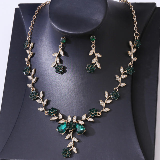 Bridal Wedding Accessories Two-Piece Set Fine Rhinestone Flower Necklace Earrings suit Party Dress Accessories suit