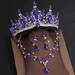 Baroque colorful glass crystal jelly color crown necklace set
