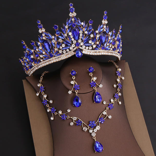 Baroque colorful glass crystal jelly color crown necklace set