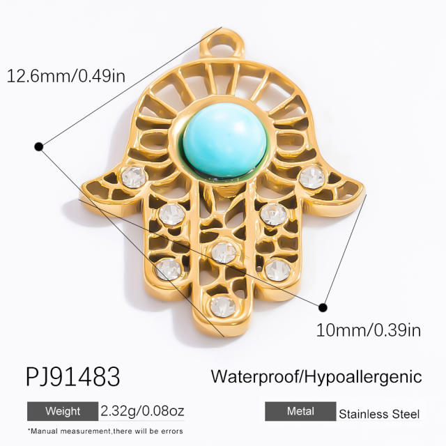 DIY gold plated stainless steel evil eye hasma hand charm for necklace bracelet
