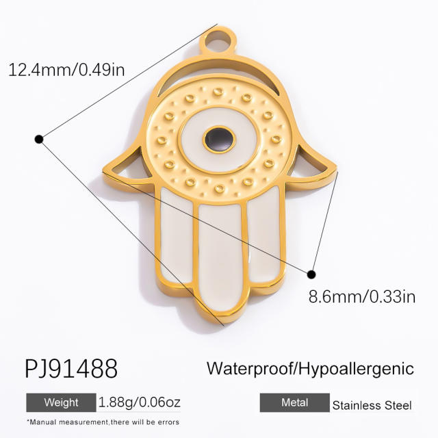 DIY gold plated stainless steel evil eye hasma hand charm for necklace bracelet