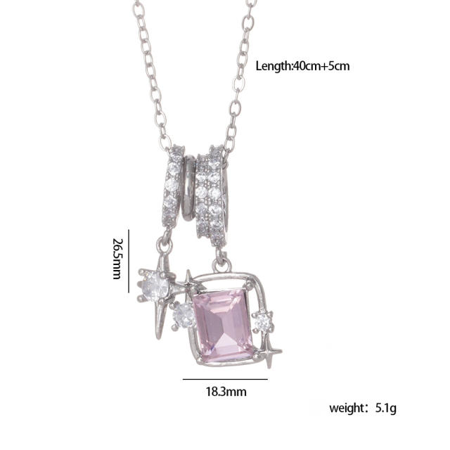 Dainty AB color cubic zircon star pendant stainless steel chain necklace