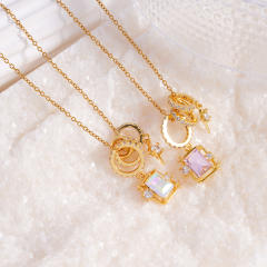 Dainty AB color cubic zircon star pendant stainless steel chain necklace