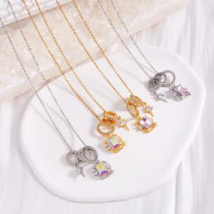 Dainty AB color cubic zircon star pendant stainless steel chain necklace