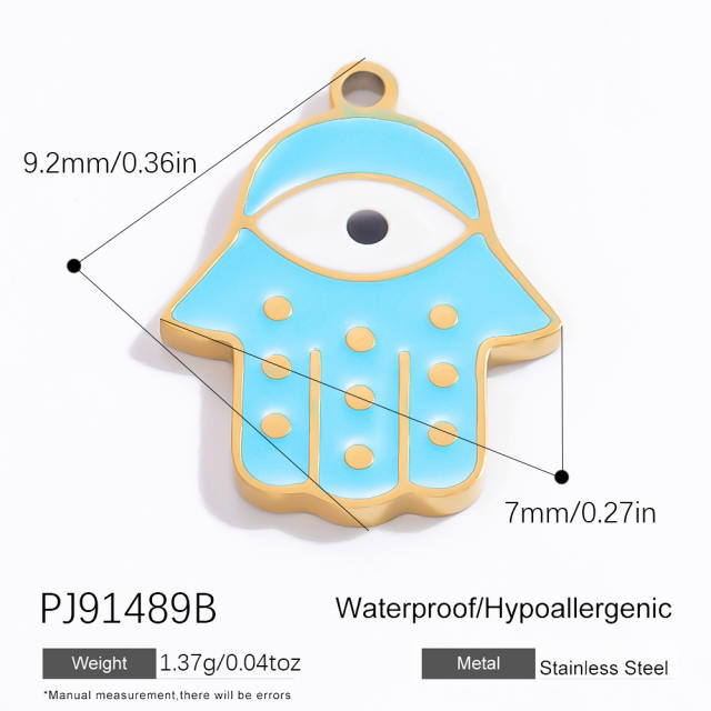DIY gold plated stainless steel evil eye hasma hand charm for necklace bracelet