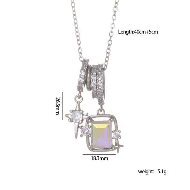 Dainty AB color cubic zircon star pendant stainless steel chain necklace