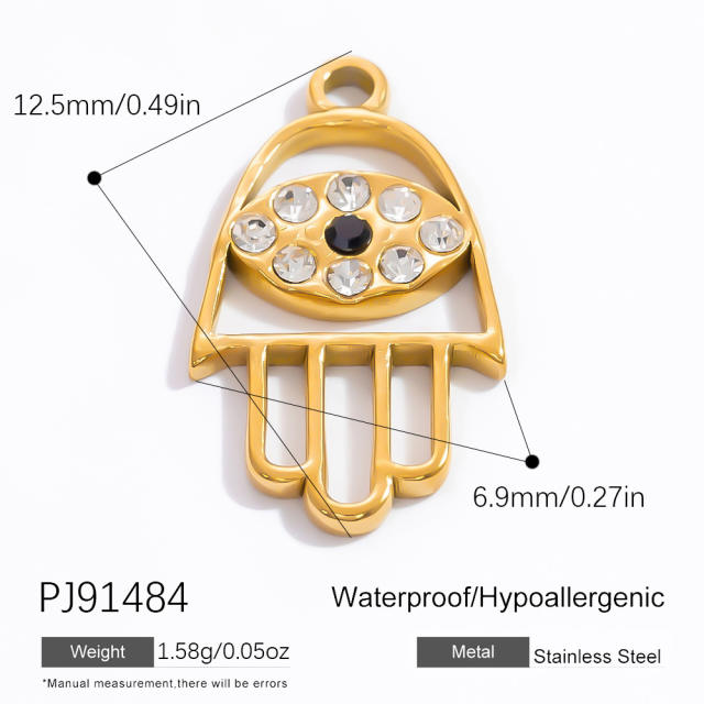 DIY gold plated stainless steel evil eye hasma hand charm for necklace bracelet