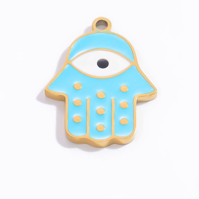 DIY gold plated stainless steel evil eye hasma hand charm for necklace bracelet