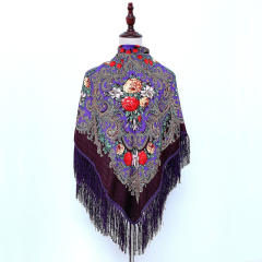 130cm Fashionable Floral Print Scarf Shawl Women's Wrap Scarf Soft Polyester Fabric Multicolor tassel scarf