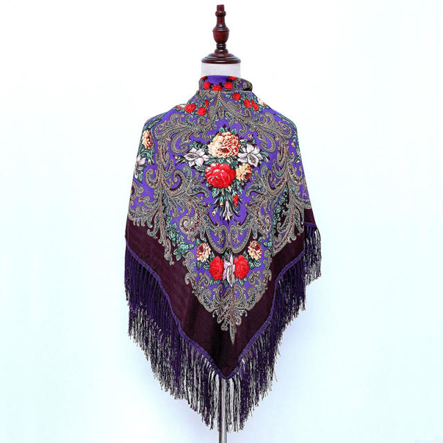 130cm Fashionable Floral Print Scarf Shawl Women's Wrap Scarf Soft Polyester Fabric Multicolor tassel scarf