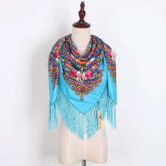 130cm Fashionable Floral Print Scarf Shawl Women's Wrap Scarf Soft Polyester Fabric Multicolor tassel scarf