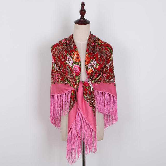 130cm Fashionable Floral Print Scarf Shawl Women's Wrap Scarf Soft Polyester Fabric Multicolor tassel scarf
