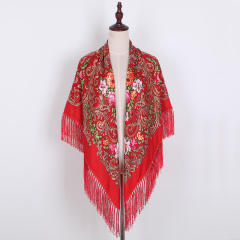 130cm Fashionable Floral Print Scarf Shawl Women's Wrap Scarf Soft Polyester Fabric Multicolor tassel scarf