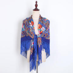 130cm Fashionable Floral Print Scarf Shawl Women's Wrap Scarf Soft Polyester Fabric Multicolor tassel scarf