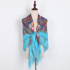130cm Fashionable Floral Print Scarf Shawl Women's Wrap Scarf Soft Polyester Fabric Multicolor tassel scarf