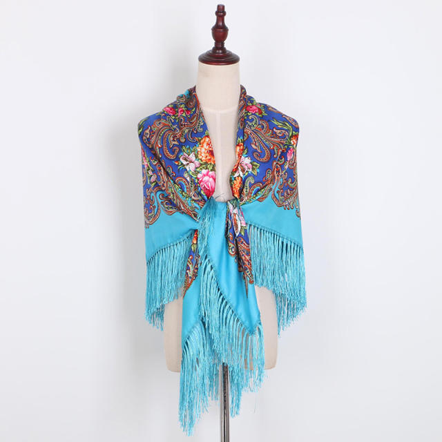130cm Fashionable Floral Print Scarf Shawl Women's Wrap Scarf Soft Polyester Fabric Multicolor tassel scarf
