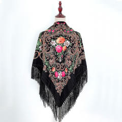 130cm Fashionable Floral Print Scarf Shawl Women's Wrap Scarf Soft Polyester Fabric Multicolor tassel scarf