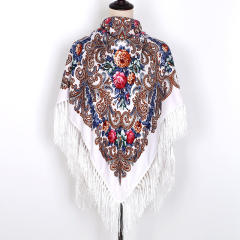 130cm Fashionable Floral Print Scarf Shawl Women's Wrap Scarf Soft Polyester Fabric Multicolor tassel scarf