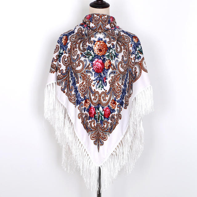 130cm Fashionable Floral Print Scarf Shawl Women's Wrap Scarf Soft Polyester Fabric Multicolor tassel scarf