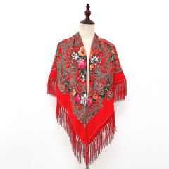 130cm Fashionable Floral Print Scarf Shawl Women's Wrap Scarf Soft Polyester Fabric Multicolor tassel scarf