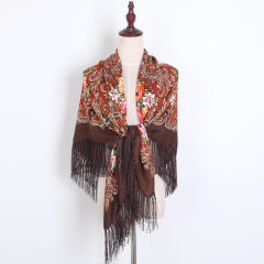 130cm Fashionable Floral Print Scarf Shawl Women's Wrap Scarf Soft Polyester Fabric Multicolor tassel scarf