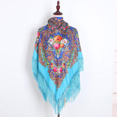 130cm Fashionable Floral Print Scarf Shawl Women's Wrap Scarf Soft Polyester Fabric Multicolor tassel scarf