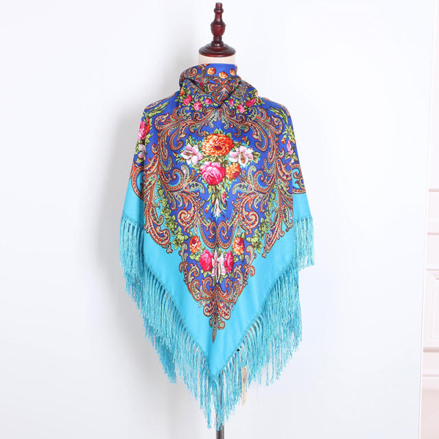 130cm Fashionable Floral Print Scarf Shawl Women's Wrap Scarf Soft Polyester Fabric Multicolor tassel scarf