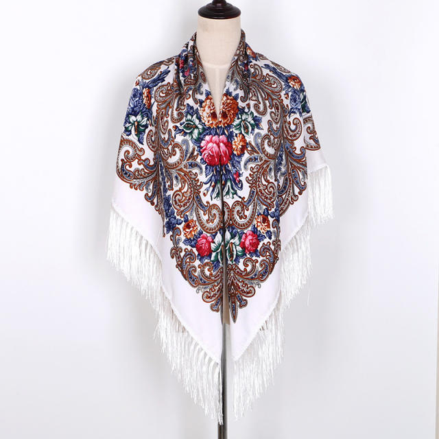 130cm Fashionable Floral Print Scarf Shawl Women's Wrap Scarf Soft Polyester Fabric Multicolor tassel scarf