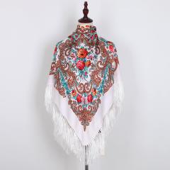 130cm Fashionable Floral Print Scarf Shawl Women's Wrap Scarf Soft Polyester Fabric Multicolor tassel scarf
