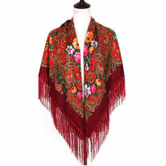130cm Fashionable Floral Print Scarf Shawl Women's Wrap Scarf Soft Polyester Fabric Multicolor tassel scarf