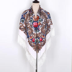 130cm Fashionable Floral Print Scarf Shawl Women's Wrap Scarf Soft Polyester Fabric Multicolor tassel scarf