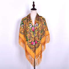 130cm Fashionable Floral Print Scarf Shawl Women's Wrap Scarf Soft Polyester Fabric Multicolor tassel scarf