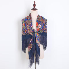 130cm Fashionable Floral Print Scarf Shawl Women's Wrap Scarf Soft Polyester Fabric Multicolor tassel scarf