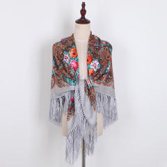 130cm Fashionable Floral Print Scarf Shawl Women's Wrap Scarf Soft Polyester Fabric Multicolor tassel scarf