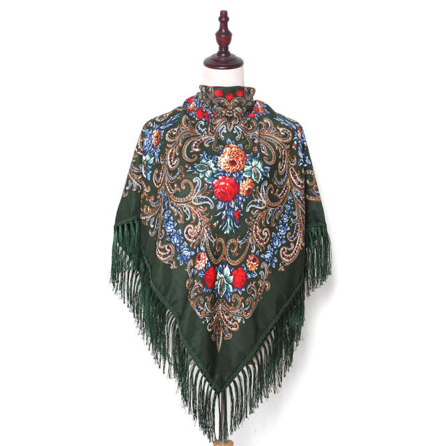 130cm Fashionable Floral Print Scarf Shawl Women's Wrap Scarf Soft Polyester Fabric Multicolor tassel scarf