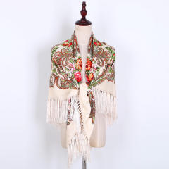 130cm Fashionable Floral Print Scarf Shawl Women's Wrap Scarf Soft Polyester Fabric Multicolor tassel scarf