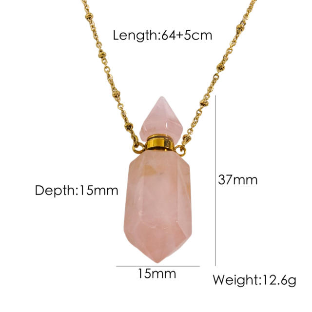 High-grade hexagonal column natural stone perfume bottle necklace stainless steel NECKLACE