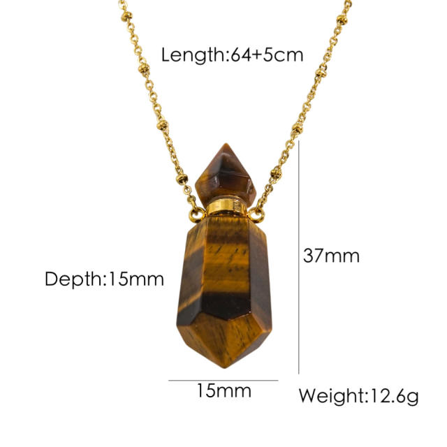 High-grade hexagonal column natural stone perfume bottle necklace stainless steel NECKLACE