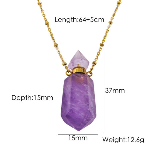 High-grade hexagonal column natural stone perfume bottle necklace stainless steel NECKLACE