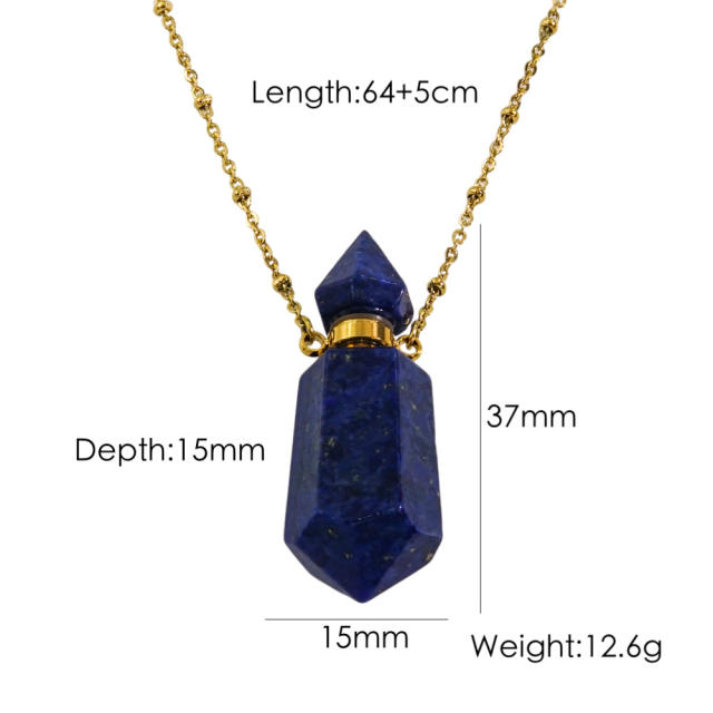 High-grade hexagonal column natural stone perfume bottle necklace stainless steel NECKLACE