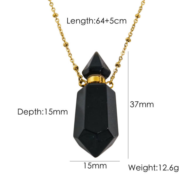High-grade hexagonal column natural stone perfume bottle necklace stainless steel NECKLACE