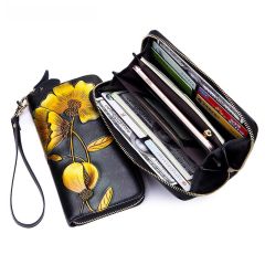 Fashion Personality Bauhinia Cowhide Handbag Women's Long Wallet Genuine Leather Zipper Wallet RFID