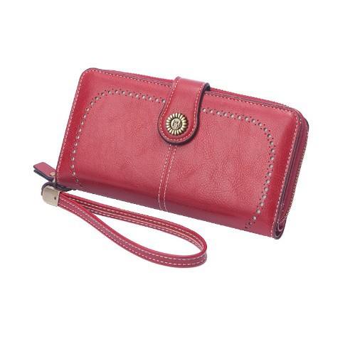 Vintage Wax Leather Wallet Women's Large Capacity Phone Bag