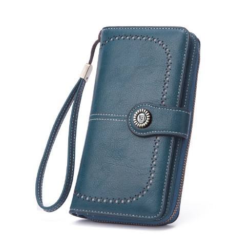 Vintage Wax Leather Wallet Women's Large Capacity Phone Bag