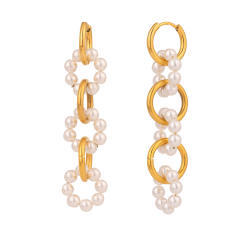 18KG stainless steel pearl bead dangle earrings