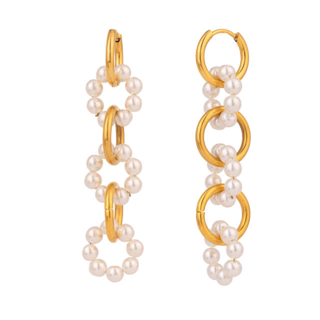 18KG stainless steel pearl bead dangle earrings