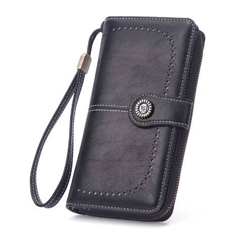 Vintage Wax Leather Wallet Women's Large Capacity Phone Bag