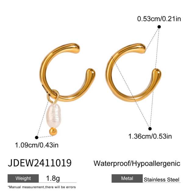 18KG easy match pearl drop stainless steel ear cuff