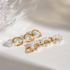 18KG stainless steel pearl bead dangle earrings