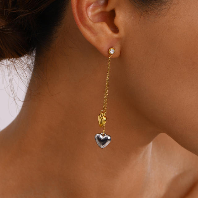 18KG mix color heart tassel dangle earrings stainless steel earrings